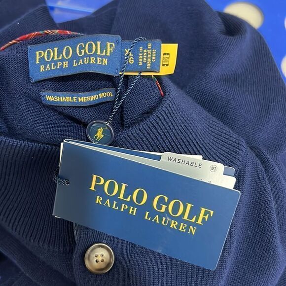 Polo Ralph Lauren Golf Navy Blue Wool MenuButton Pullover sweater NWT size XL - Picture 10 of 12